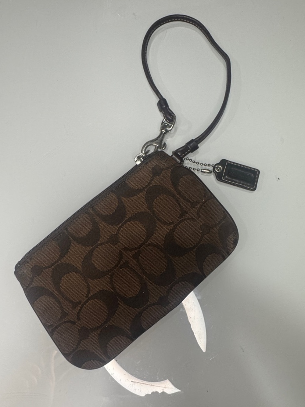 Coach Brown Signature Canvas Wristlet with Leather Strap